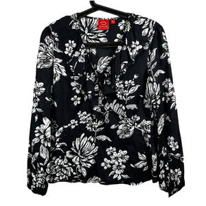 Oscar by Oscar De La Renta Black and White‎ Floral Faux Wrap Surplice Blouse